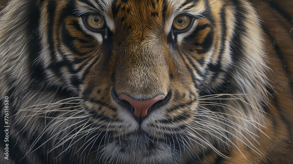 This image showcases the captivating and intense look of a tiger's face, focusing on the intricate fur patterns and fierce eyes This image showcases the captivating and intense look of a tiger's face, focusing on the intricate fur patterns and fierce eyes