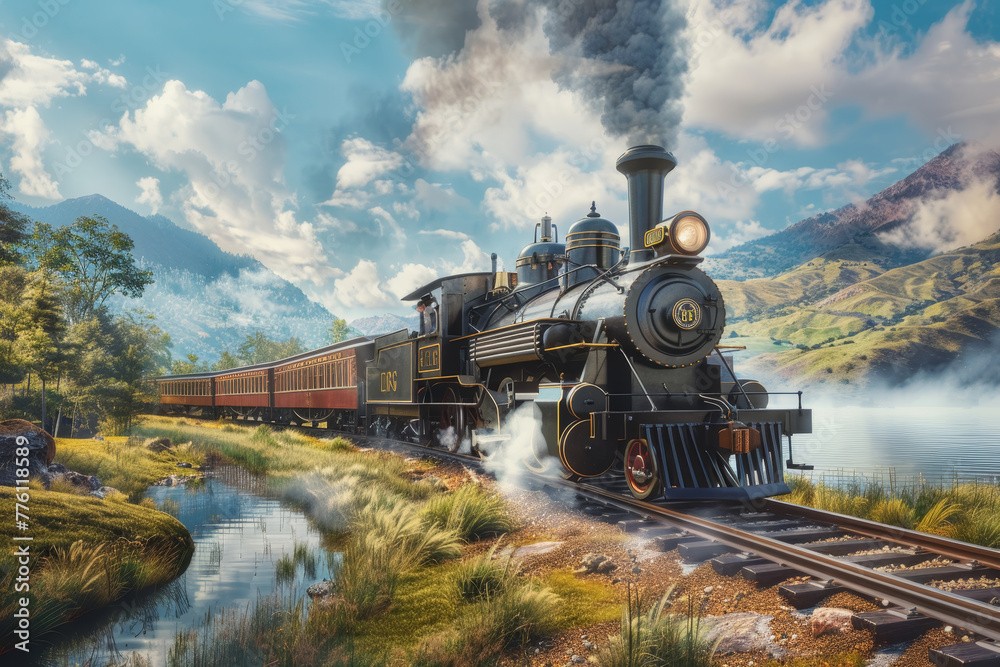 Obraz premium Classic Train by the Lake