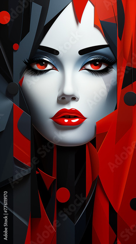 Illustrated mask with colorful eyes and red lips © Studio F.