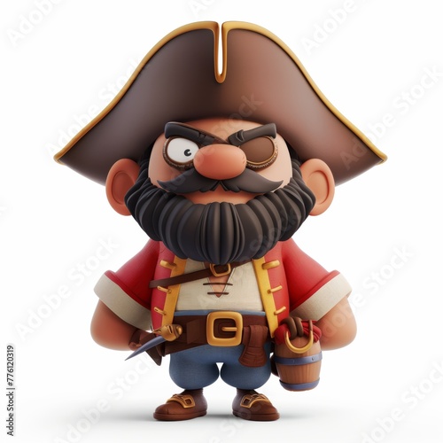 Cute one-eyed pirate, 3d illustration, cartoon style. photo