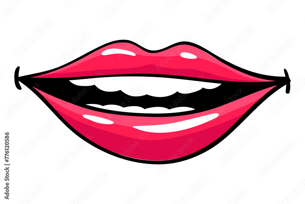 Fototapeta premium Red lips female. Woman expressed emotion, beauty concept. Modern pop art style, flat design illustration