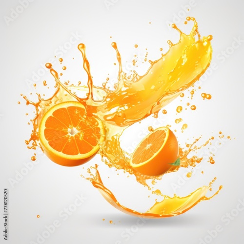 Realistic juice splash. Fruit 3d juicy orange splash