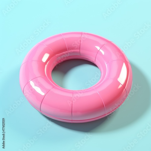 Pool ring. Pink inflatable round on blue background