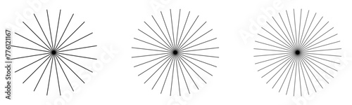 Radial patterns of thin lines – Set of simple starbursts isolated on a transparent background