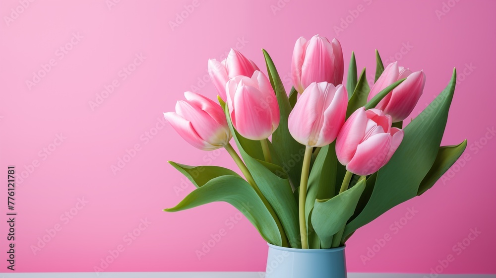 Bouquet of flowers on table isolated on white background. Bouquet of tulips, closeup