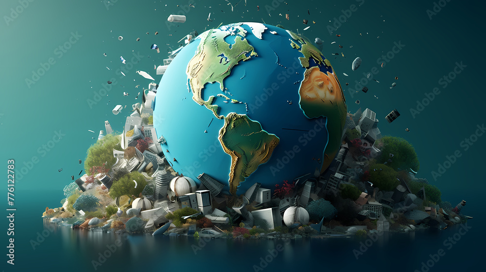 Globe on Pile of Plastic Waste Globe on Pile of Plastic Waste