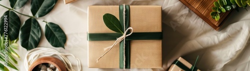 Eco-Friendly Wrapped Gift Box with Greenery