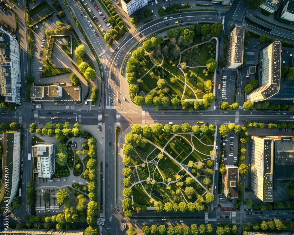 Aerial View of Lush Green Park in Urban Environment
