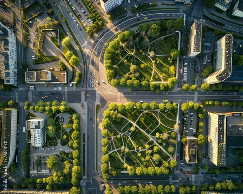 Aerial View of Lush Green Park in Urban Environment