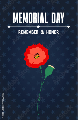 memorial day red poppy poster dark stars background pattern