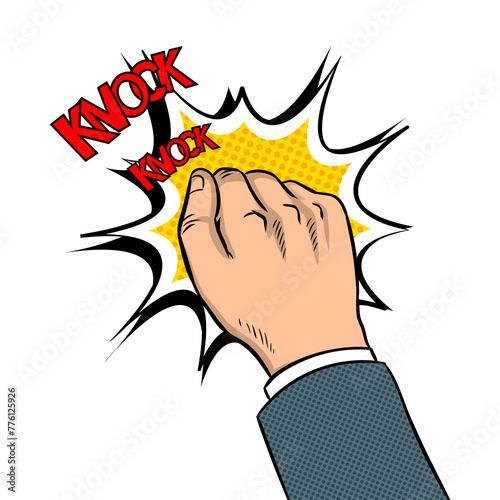 Hand knokning door pop art PNG illustration