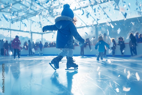 Children ice skating on the indoor ice rink