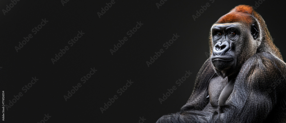 This portrait captures a gorilla with rich details in its fur along with soulful, contemplative eyes that convey a sense of intelligence This portrait captures a gorilla with rich details in its fur along with soulful, contemplative eyes that convey a sense of intelligence