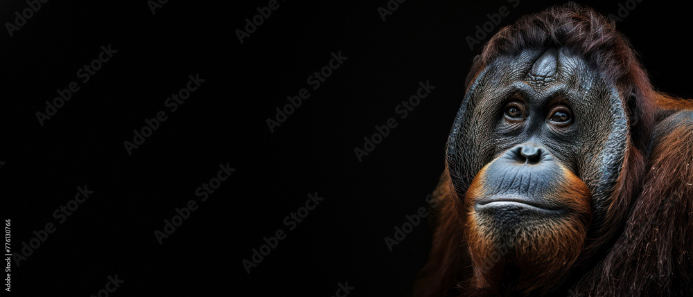 An artful representation of an orangutan with an obscured face, intriguingly blending wildlife photography with modern artistic sensibility An artful representation of an orangutan with an obscured face, intriguingly blending wildlife photography with modern artistic sensibility