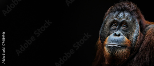 An artful representation of an orangutan with an obscured face  intriguingly blending wildlife photography with modern artistic sensibility