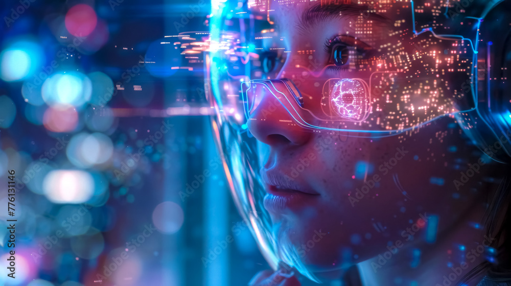 Futuristic vision: woman with holographic interface