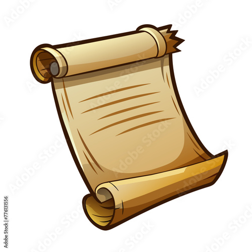 Old paper scroll and parchment cartoon blank ancient papyrus or antique manuscript