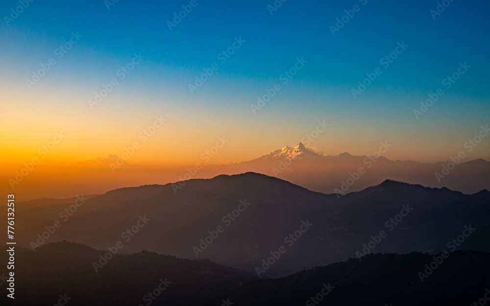 Beautiful Sunset view over the mountain in Nepal.