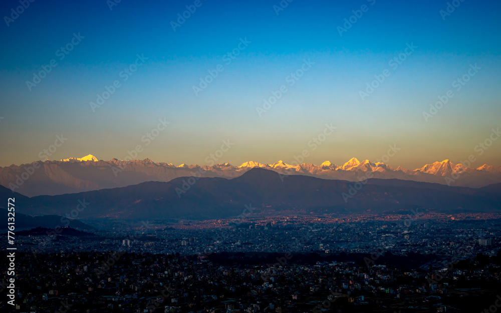 Beautiful Sunset view over the mountain in Nepal.
