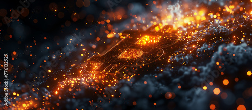 Illustration of bitcoin digital crypto currency burning in fire. Crypto trading. Trend up. © elenabdesign