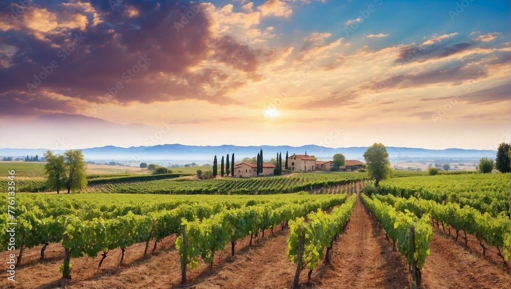 Fototapeta premium vineyard at sunset