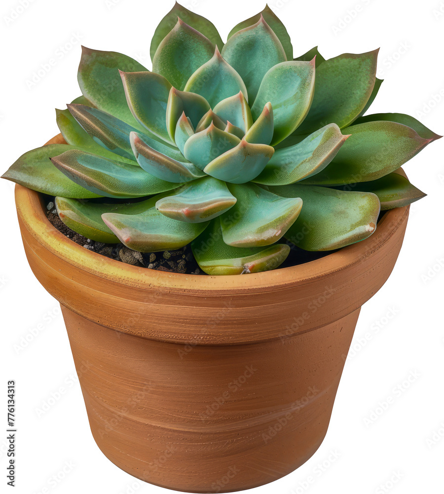 Green succulent plant in terracotta pot cut out on transparent background Green succulent plant in terracotta pot cut out on transparent background