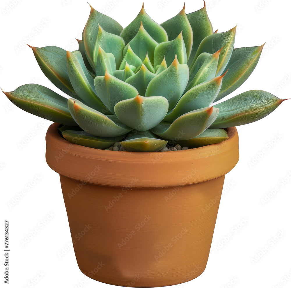 Green succulent plant in terracotta pot cut out on transparent background Green succulent plant in terracotta pot cut out on transparent background
