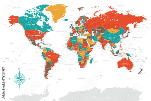 World Map - Highly Detailed Colored Vector Map of the World. Ideally for the Print Posters.