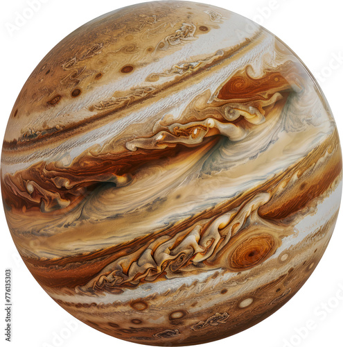 Detailed view of Jupiter and the Great Red Spot cut out on transparent background photo