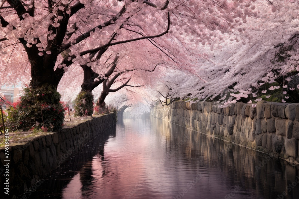 Breathtaking scene of cherry blossoms, A cherry blossom scene in full bloom, Ai generated
