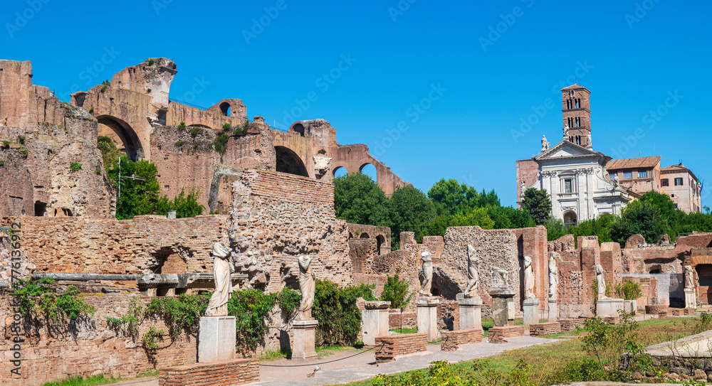 Ruins of the Roman Forum at Palatino hill in Roma, Italy