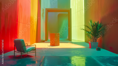 Surreal colorful room with abstract design