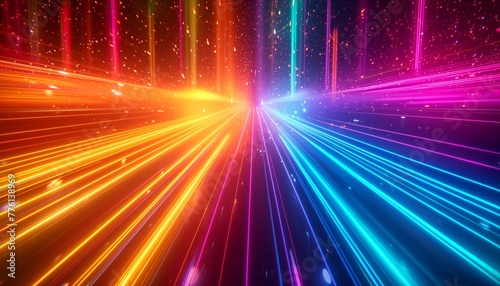 3d render, abstract multicolor spectrum background, bright orange blue neon rays and colorful glowing lines
