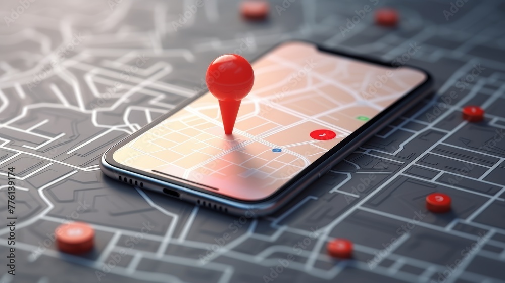 Smartphone with map, 3D Map pins, GPS, navigator pin checking points, 3D World Map icon, technology and application mobile smart phone with mobile, delivery tracking, transportation, generate by AI. Smartphone with map, 3D Map pins, GPS, navigator pin checking points, 3D World Map icon, technology and application mobile smart phone with mobile, delivery tracking, transportation, generate by AI.