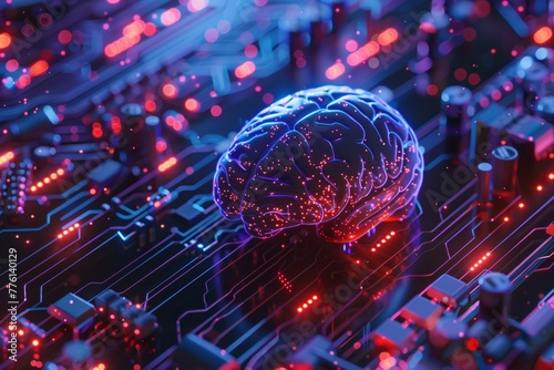 Digital Brain on Circuit Board Background