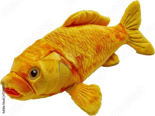 Plush fish toy with big eyes and soft fins cut out on transparent background