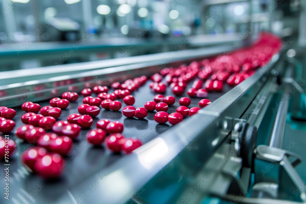 Manufacturing tablets and capsules. Close-up Shot of Medical Drug Production Line. Pharmacy concept. Manufacturing tablets and capsules. Close-up Shot of Medical Drug Production Line. Pharmacy concept.