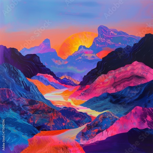 Surreal abstract landscapes, otherworldly terrains in vibrant, unexpected colors