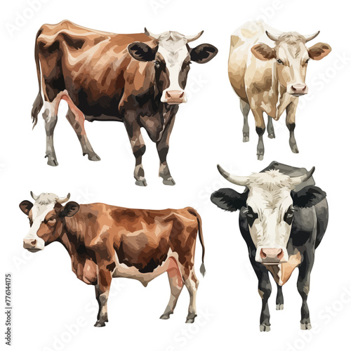 Watercolor vector of cow collection, isolated on a white background, design art, drawing clipart, Illustration painting, Graphic logo, cow vector 