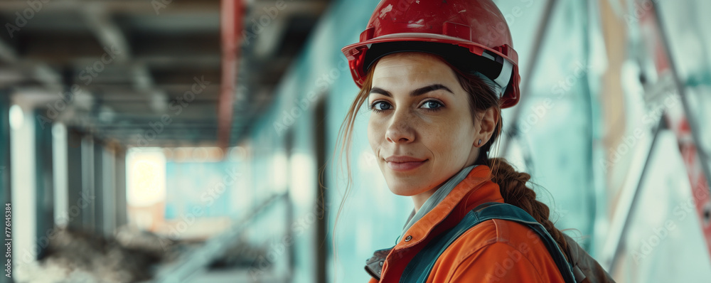 Confident female engineer at a construction site.