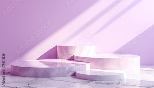 A beautiful abstract modern light lilac backdrop for a product presentation with a smooth pnik marble floor photo