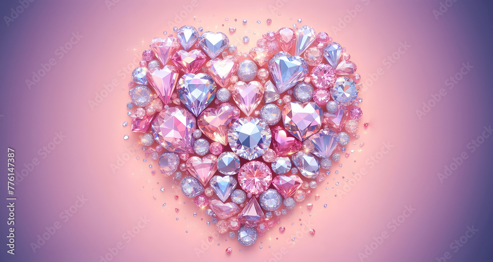 Crystal clear heart pastel glitter with copy space, content space, background Crystal clear heart pastel glitter with copy space, content space, background