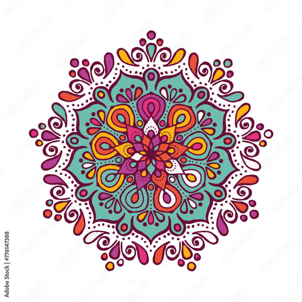 Multi Colour Floral mandala illustration Background | Circle Motif Pattern | Vintage circular pattern frame | Editable Illustrator Vector File