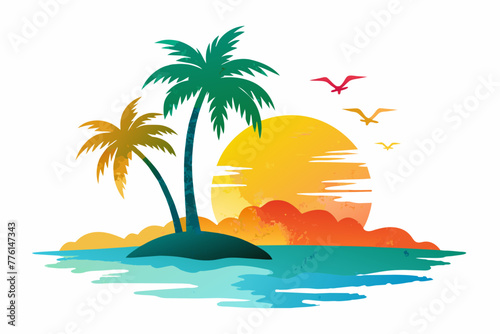 Fototapeta Naklejka Na Ścianę i Meble -  beach palm sun watercolor silhouette vector illustration