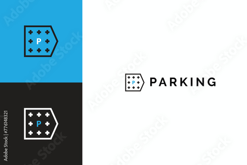simple parking area direction sign logo design vector illustration