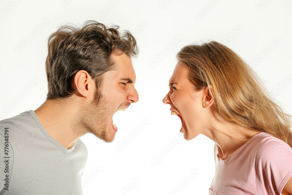 couple yelling at each other isolated on white couple yelling at each other isolated on white