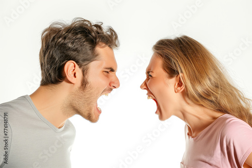 couple yelling at each other isolated on white