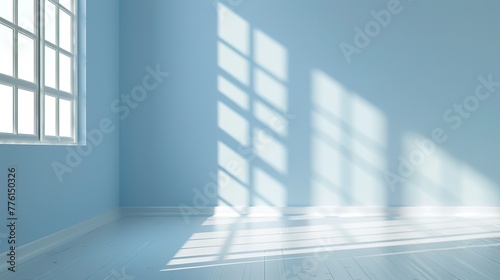 Horizontal Charming Neutral and Pale Blue Minimalist Room Background with Sunlight Reflections
