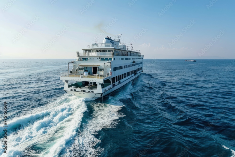 Big white ferry on the sea or ocean