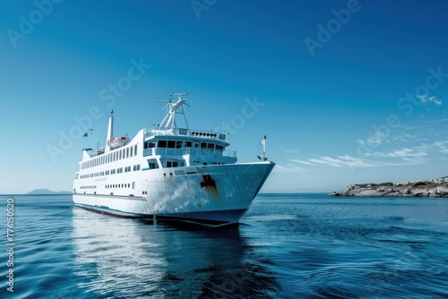 Big white ferry on the sea or ocean